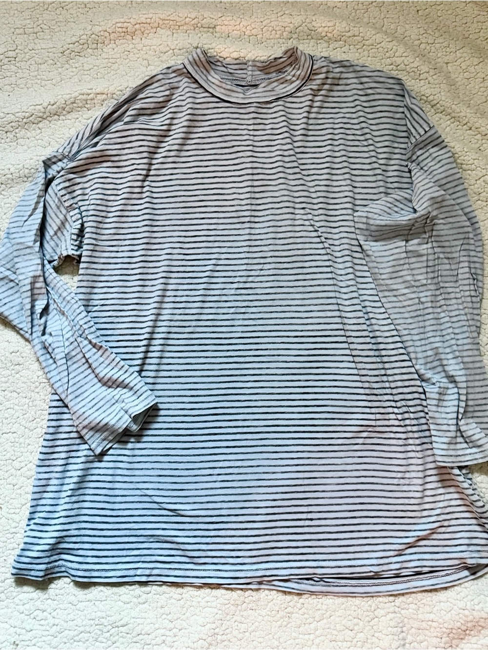 We The Free Free People Long Sleeve Tee, light blue/black, sz. small, EUC